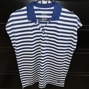 NIKE Dri Fit Blue‎ White Stripe Fairway Golf Polo Large Women's Cap Sleeve